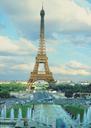 The Eiffel Tower as the sun begins to set.